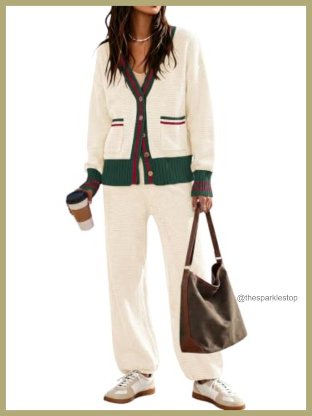 Waffle Knit Cardigan Sweater Set Oversized Lounge Pants 2PC
